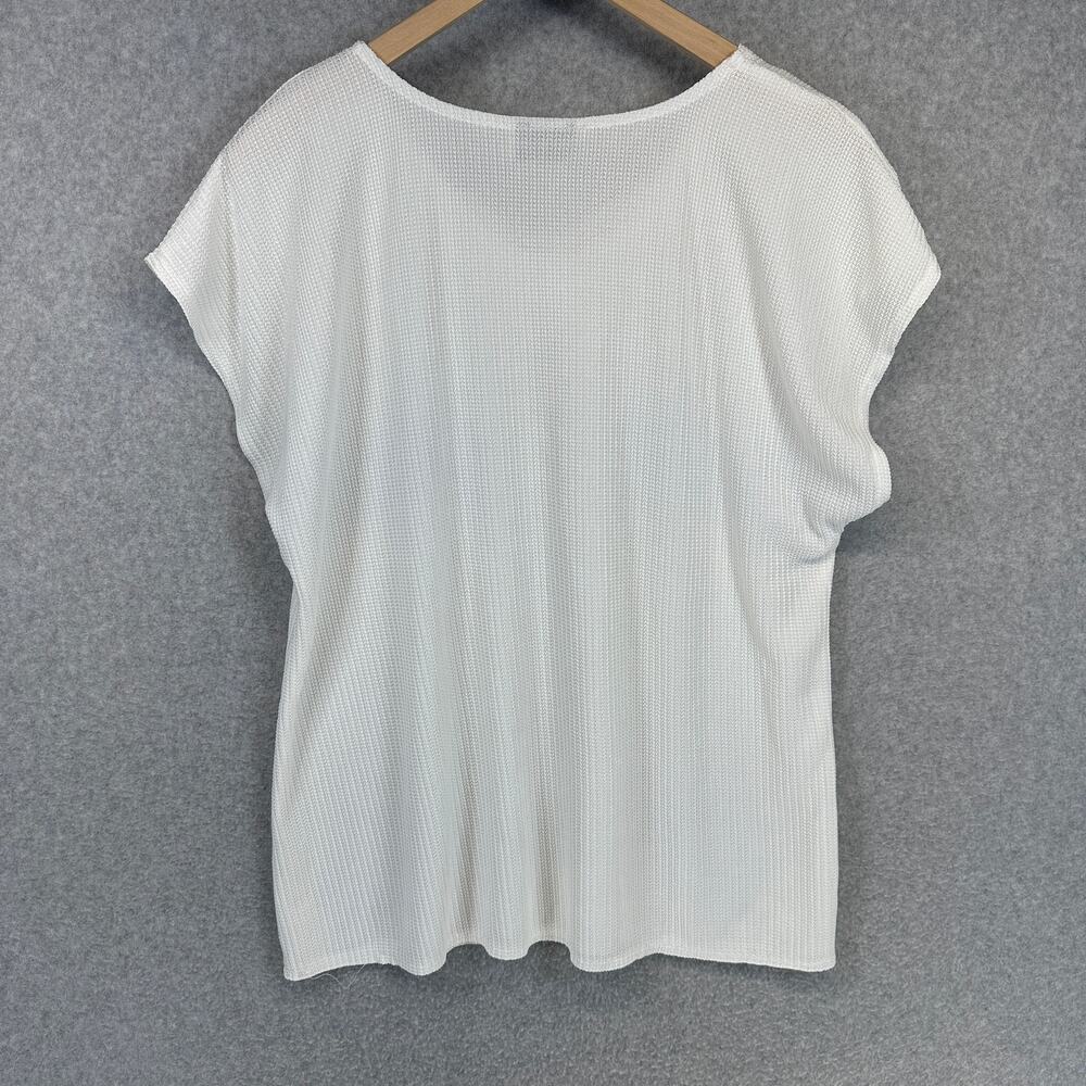 Alice Stuart Top Womens Size L White Texture Lace Neckline Short Sleeve Pullover - Picture 2 of 8